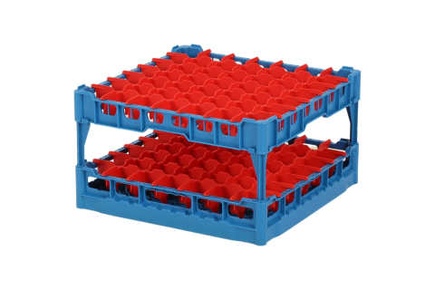 Glass basket 500x500mm blue - maximum glass height 240 mm - with red 7x7 compartment division - maximum glass diameter 63mm