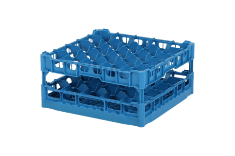 Gl&auml;serkorb 500x500mm blau - maximale Glash&ouml;he 210 mm - mit blauer 5x5 Facheinteilung - maximales Glas-&Oslash; 90mm