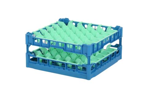 Gl&auml;serkorb 500x500mm blau - maximale Glash&ouml;he 210 mm - mit gr&uuml;ner 6x6 Facheinteilung - maximales Glas-&Oslash; 74mm