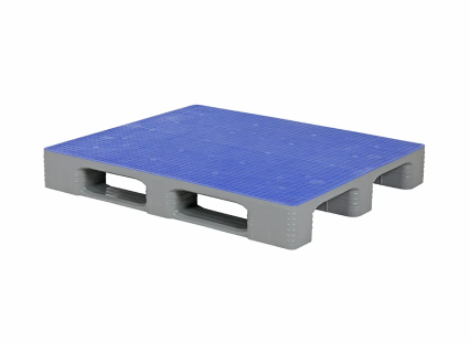 Industriepallet TC3 - 1200x1000 mm - met antislip bovendek - 3 palletsledes -lichtgrijs/blauw