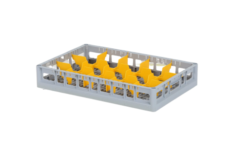 Clixrack casier &agrave; verres de 600 x 400 mm - hauteur maximale du verre 72 mm &ndash; Avec une cloison jaunes de 3 x 5 &ndash; &Oslash; de verre maximal 110 mm&nbsp;