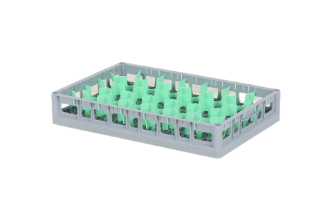 Clixrack casier &agrave; verres de 600 x 400 mm - hauteur maximale du verre 72 mm &ndash; Avec une cloison verte de 33 compartiments &nbsp;&ndash; &Oslash; de verre maximal 77 mm&nbsp;