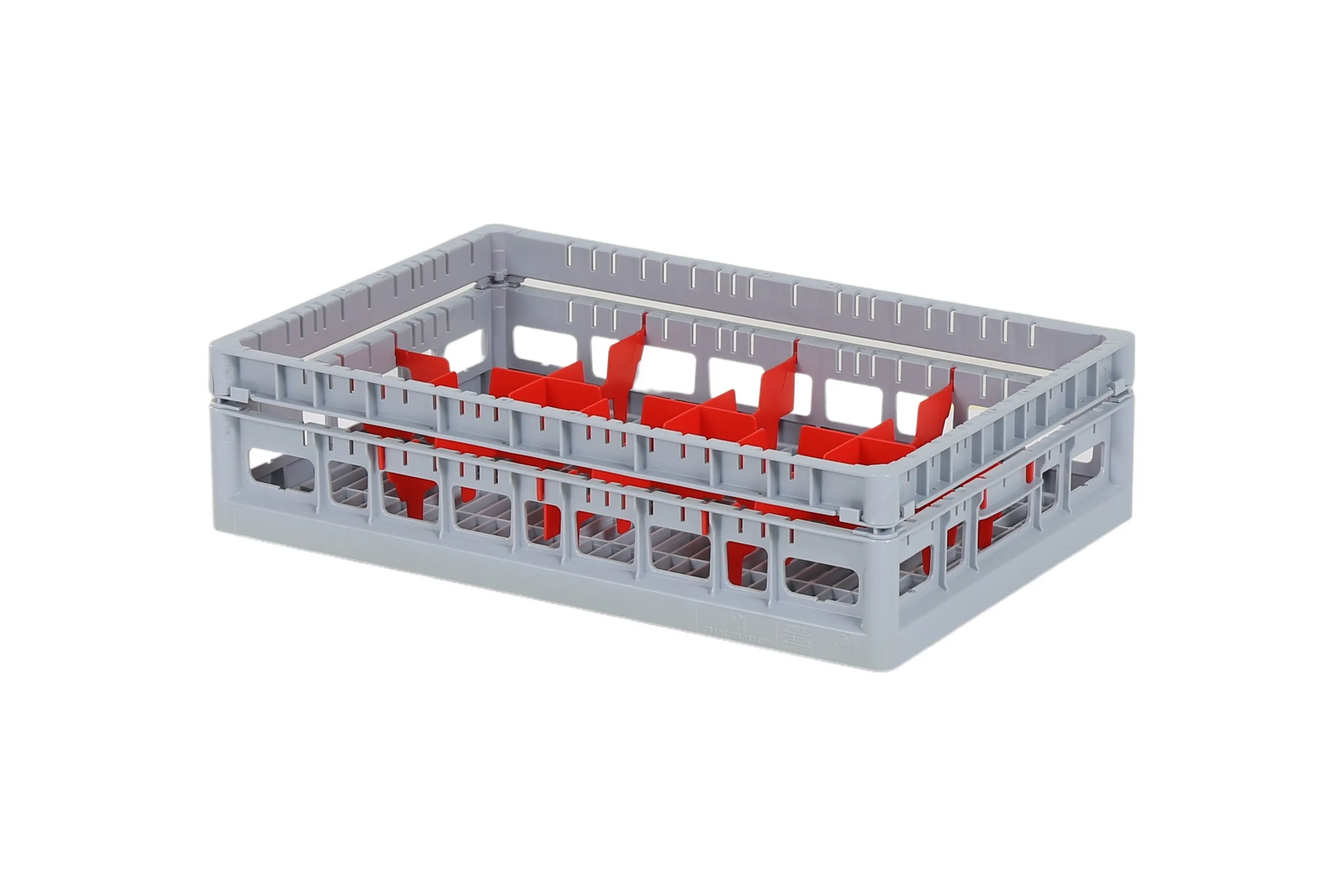 Vaatwaskorf Clixrack 600 x 400 mm grijs - glashoogte max. 115 mm - met rode 2 x 4 vakverdeling - maximale Ø glas 134mm 