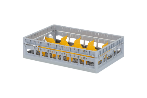 Clixrack Gl&auml;serkorb 600 x 400 mm grau - Glash&ouml;he max. 115 mm - mit gelber 3 x 5 Facheinteilung - maximales &Oslash; Glas 110mm&nbsp;