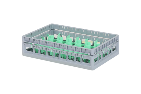Clixrack Gl&auml;serkorb 600 x 400 mm grau - Glash&ouml;he max. 115 mm - mit gr&uuml;ner 33-Facheinteilung - maximales &Oslash; Glas 77 mm&nbsp;