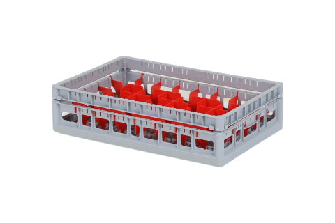 Clixrack Gl&auml;serkorb 600 x 400 mm grau - Glash&ouml;he max. 115 mm - mit blauer 5 x 8 Facheinteilung - maximales &Oslash; Glas 66 mm&nbsp;