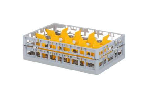 Clixrack Glass basket 600 x 400 mm gray - glass height max. 145 mm - with yellow 3 x 5 compartment division - maximum &Oslash; glass 110mm&nbsp;