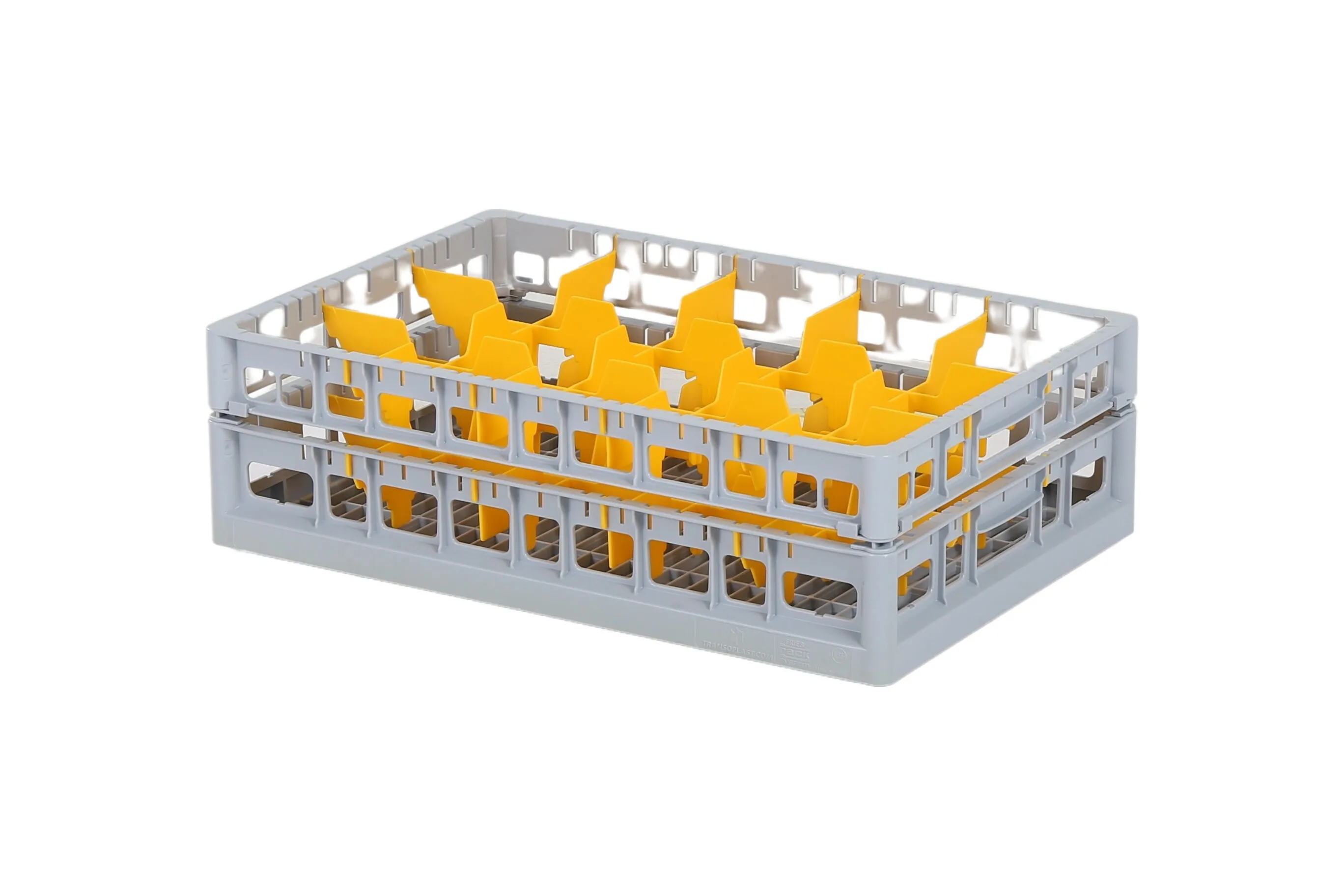 Vaatwaskorf Clixrack 600 x 400 mm grijs - glashoogte max. 145 mm - met gele 3 x 5 vakverdeling - maximale Ø glas 110mm 