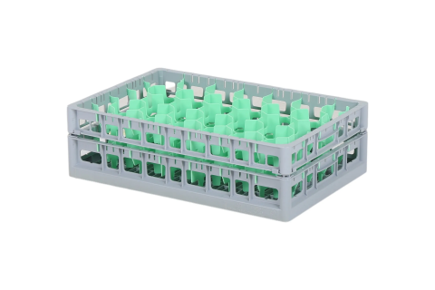 Clixrack Glass basket 600 x 400 mm gray - glass height max. 145 mm - with green 33-section compartment division - maximum &Oslash; glass 77 mm&nbsp;