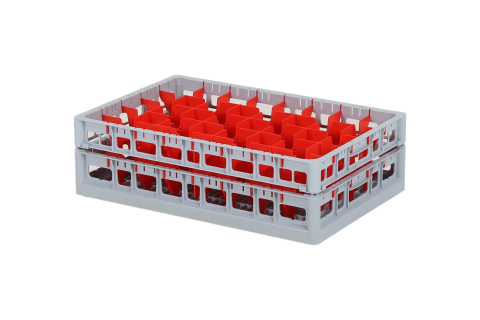 Clixrack Glass basket 600 x 400 mm gray - glass height max. 145 mm - with red 5 x 8 compartment division - maximum &Oslash; glass 66 mm&nbsp;