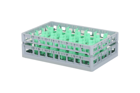 Clixrack Glass basket 600 x 400 mm gray - glass height max. 155 mm - with green 33-section compartment division - maximum &Oslash; glass 77 mm&nbsp;