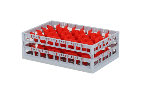 Clixrack Glass basket 600 x 400 mm gray - glass height max. 155 mm - with red 5 x 8 compartment division - maximum &Oslash; glass 66 mm&nbsp;