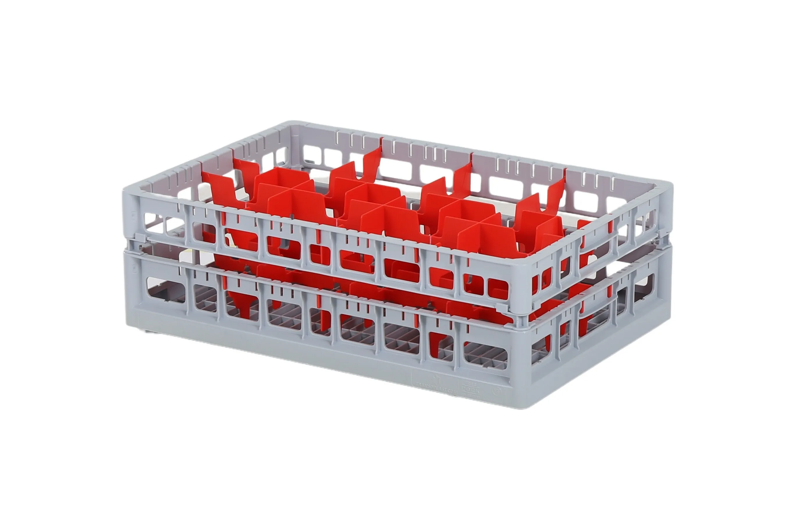 Clixrack Gläserkorb 600 x 400 mm grau - Glashöhe max. 155 mm - mit roter 2 x 4 Facheinteilung - maximales Ø Glas 134mm 