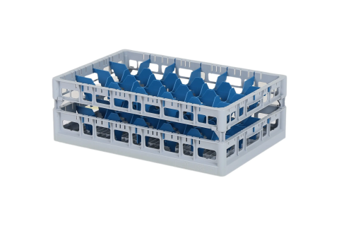 Clixrack Glass basket 600 x 400 mm gray - glass height max. 170 mm - with blue 4 x 6 compartment division - maximum &Oslash; glass 88 mm&nbsp;