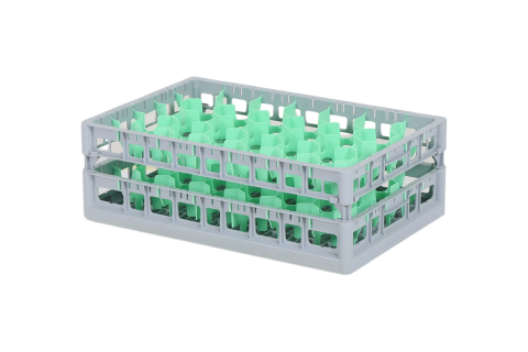 Clixrack Glass basket 600 x 400 mm gray - glass height max. 170 mm - with green 33-section compartment division - maximum &Oslash; glass 77 mm&nbsp;