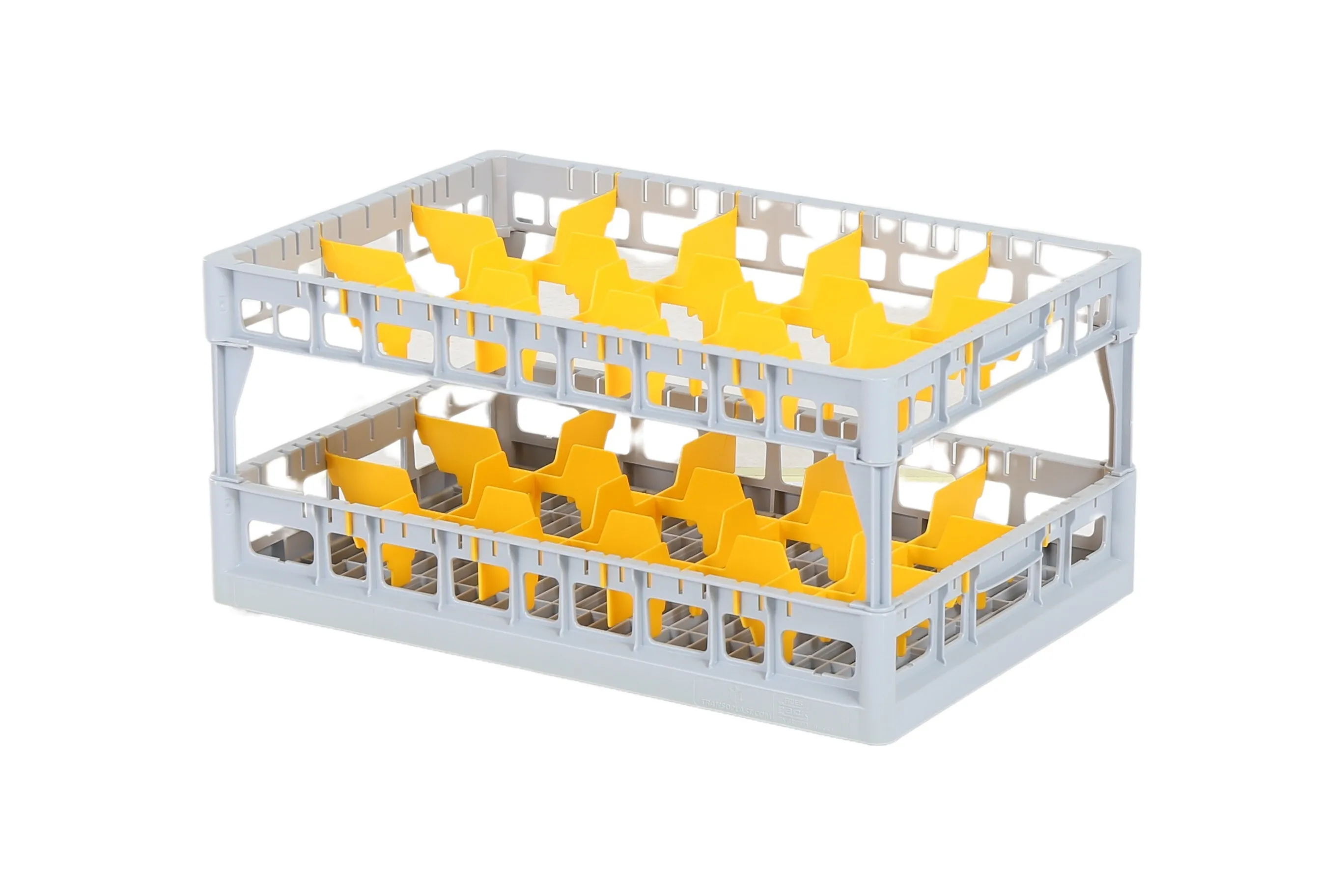 Vaatwaskorf Clixrack 600 x 400 mm grijs - glashoogte max. 230 mm - met gele 3 x 5 vakverdeling - maximale Ø glas 110mm 