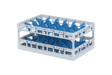 Clixrack Glass basket 600 x 400 mm gray - glass height max. 230 mm - with blue 4 x 6 compartment division - maximum &Oslash; glass 88 mm&nbsp;