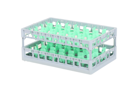 Clixrack Glass basket 600 x 400 mm gray - glass height max. 230 mm - with green 33-section compartment division - maximum &Oslash; glass 77 mm&nbsp;