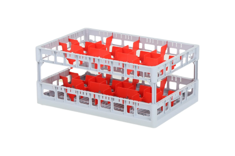Clixrack Glass basket 600 x 400 mm gray - glass height max. 245 mm - with red 2 x 4 compartment division - maximum &Oslash; glass 134mm&nbsp;