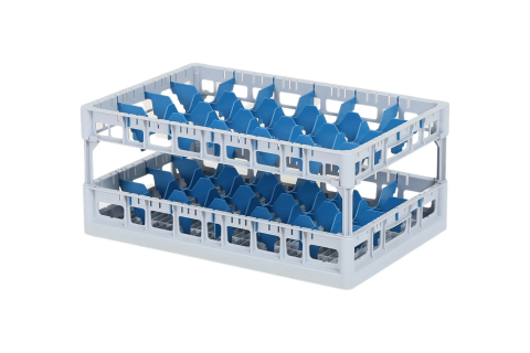 Clixrack Glass basket 600 x 400 mm gray - glass height max. 245 mm - with blue 4 x 6 compartment division - maximum &Oslash; glass 88 mm&nbsp;