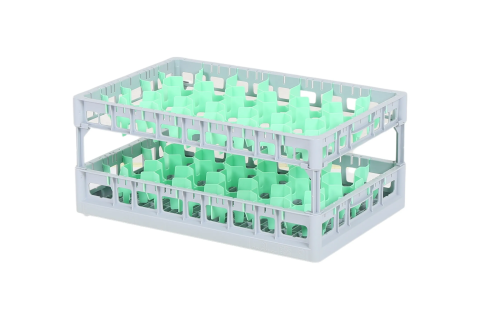 Clixrack Glass basket 600 x 400 mm gray - glass height max. 245 mm - with green 33-section compartment division - maximum &Oslash; glass 77 mm&nbsp;