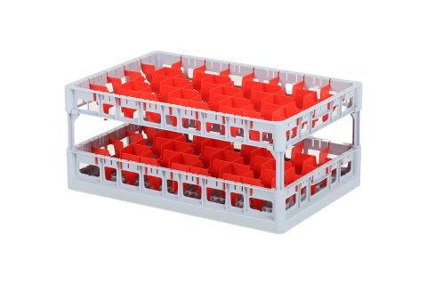 Clixrack Glass basket 600 x 400 mm gray - glass height max. 245 mm - with red 5 x 8 compartment division - maximum &Oslash; glass 66 mm&nbsp;