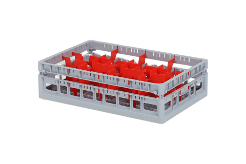 Clixrack casier &agrave; verres de 600 x 400 mm - hauteur maximale du verre 115 mm &ndash; Avec une cloison rouge de 2 x 4 &ndash; &Oslash; de verre maximal 134mm&nbsp;
