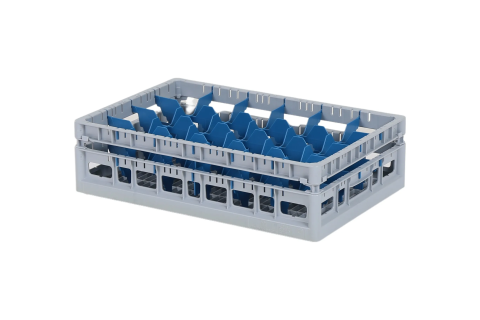 Clixrack casier &agrave; verres de 600 x 400 mm - hauteur maximale du verre 145 mm &ndash; Avec une cloison bleue de 4 x 6 &ndash; &Oslash; de verre maximal 88 mm&nbsp;