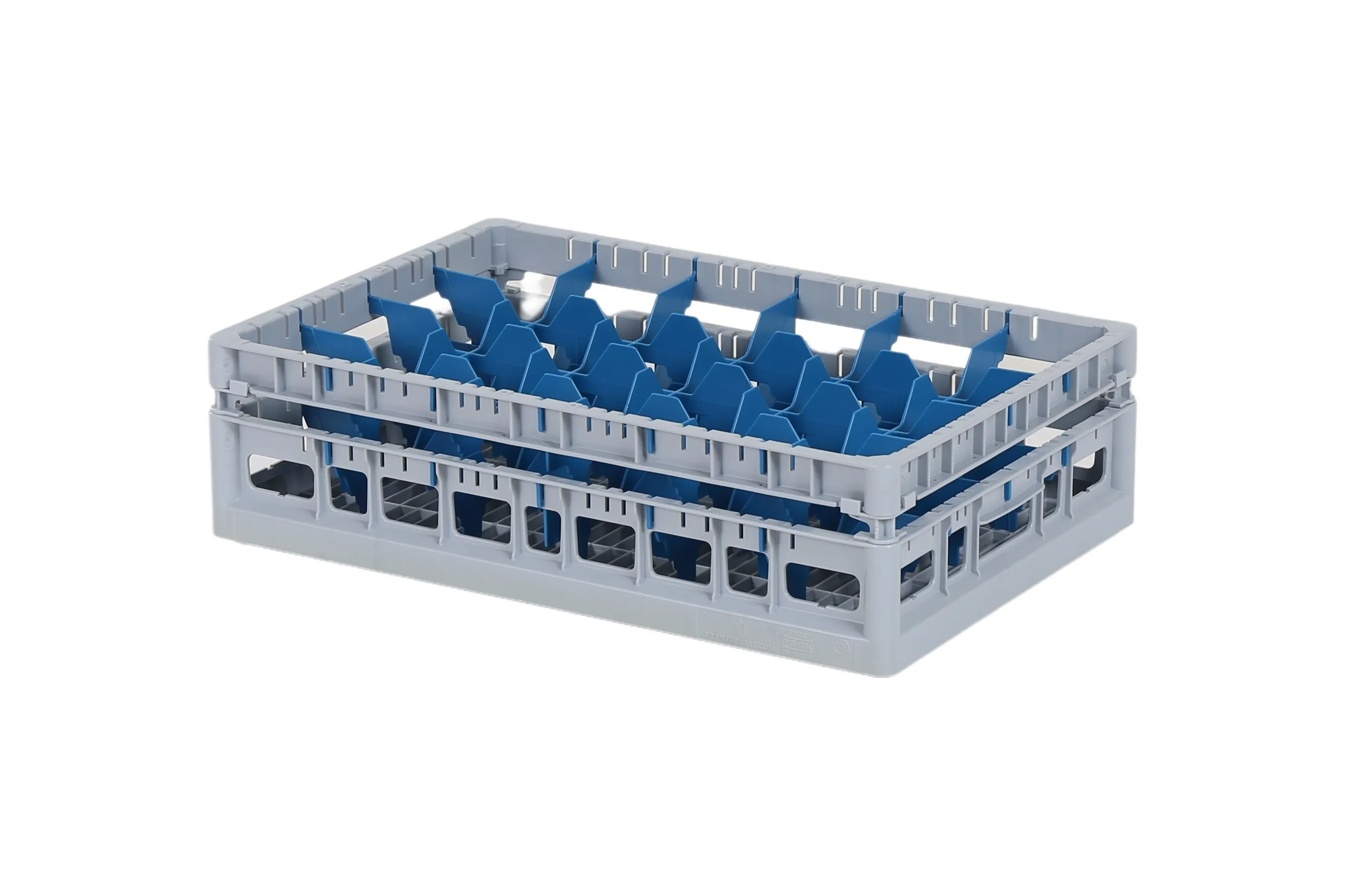 Vaatwaskorf Clixrack 600 x 400 mm grijs - glashoogte max. 145 mm - met blauwe 4 x 6 vakverdeling - maximale Ø glas 88mm 