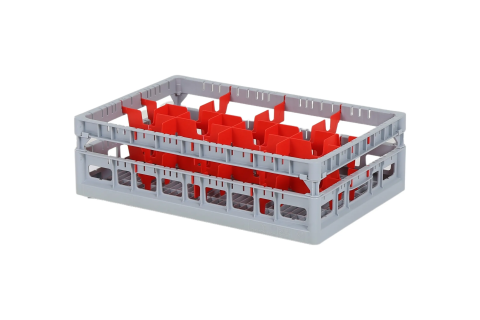 Clixrack casier &agrave; verres de 600 x 400 mm - hauteur maximale du verre 125 mm &ndash; Avec une cloison rouge de 2 x 4 &ndash; &Oslash; de verre maximal 134mm&nbsp;