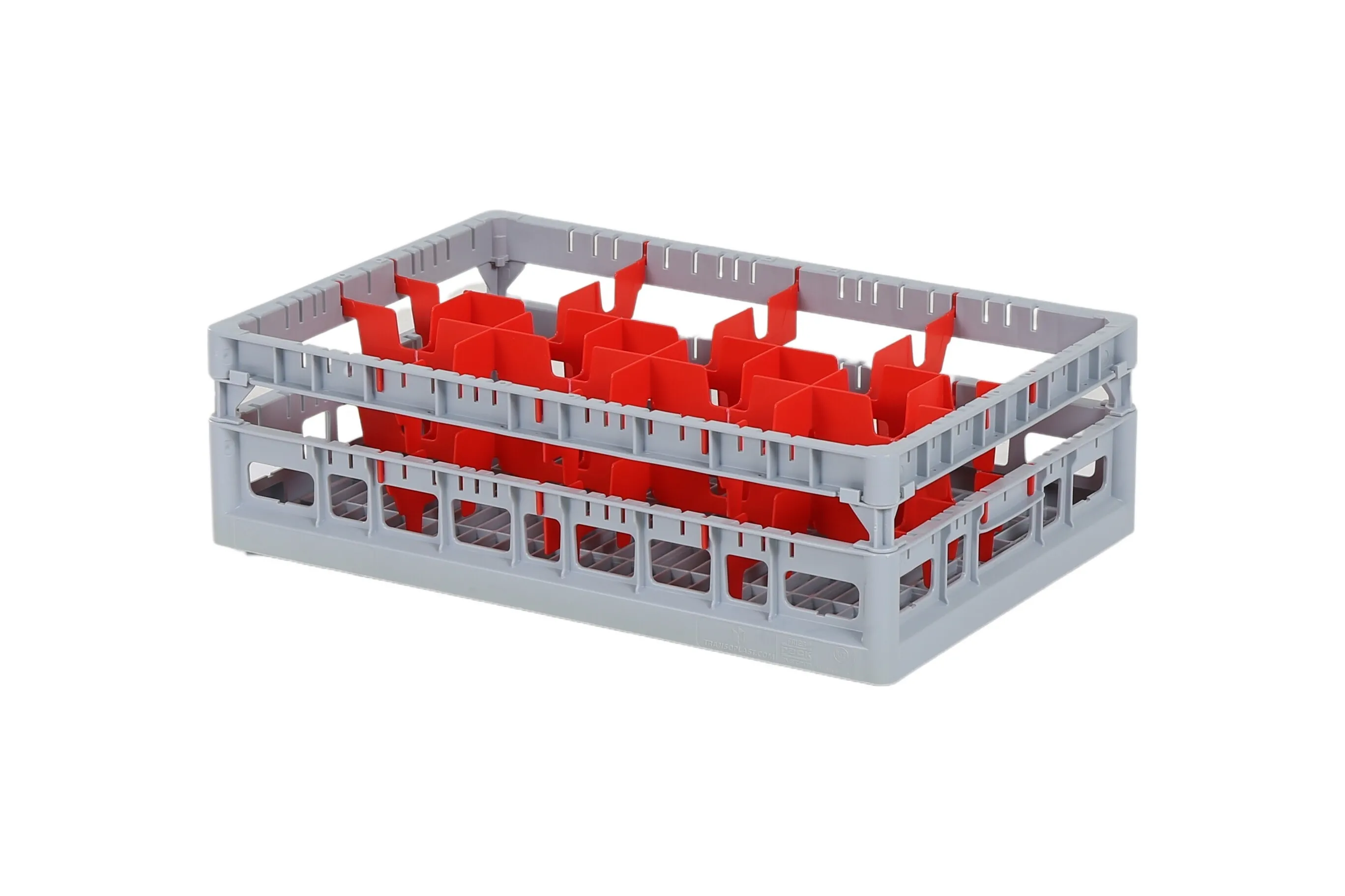 Vaatwaskorf Clixrack 600 x 400 mm grijs - glashoogte max. 125 mm - met rode 2 x 4 vakverdeling - maximale Ø glas 134mm 