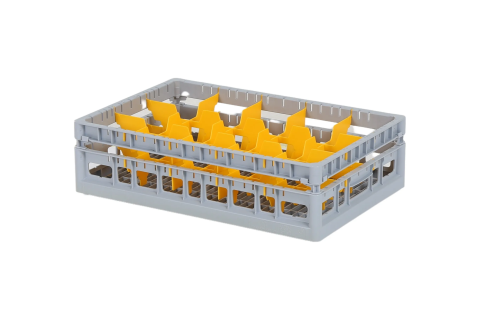 Clixrack casier &agrave; verres de 600 x 400 mm - hauteur maximale du verre 125 mm &ndash; Avec une cloison jaunes de 3 x 5 &ndash; &Oslash; de verre maximal 110 mm&nbsp;