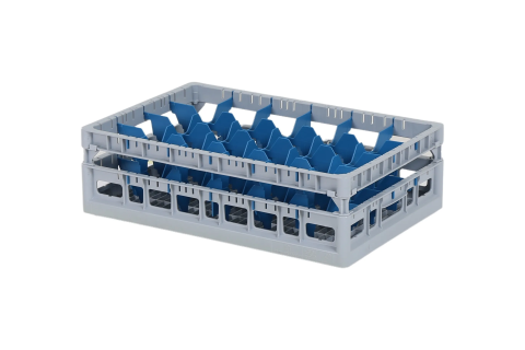 Clixrack casier &agrave; verres de 600 x 400 mm - hauteur maximale du verre 125 mm &ndash; Avec une cloison bleue de 4 x 6 &ndash; &Oslash; de verre maximal 88 mm&nbsp;
