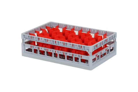 Clixrack casier &agrave; verres de 600 x 400 mm - hauteur maximale du verre 125 mm &ndash; Avec une cloison bleue de 5 x 8 &ndash; &Oslash; de verre maximal 66 mm&nbsp;