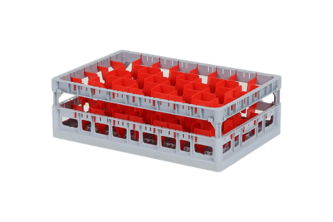 Clixrack casier &agrave; verres de 600 x 400 mm - hauteur maximale du verre 140 mm &ndash; Avec une cloison bleue de 5 x 8 &ndash; &Oslash; de verre maximal 66 mm&nbsp;