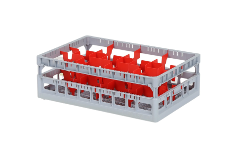 Clixrack casier &agrave; verres de 600 x 400 mm - hauteur maximale du verre 155 mm &ndash; Avec une cloison rouge de 2 x 4 &ndash; &Oslash; de verre maximal 134mm&nbsp;