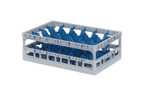 Clixrack casier &agrave; verres de 600 x 400 mm - hauteur maximale du verre 155 mm &ndash; Avec une cloison bleue de 4 x 6 &ndash; &Oslash; de verre maximal 88 mm&nbsp;