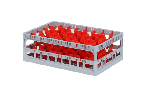 Clixrack casier &agrave; verres de 600 x 400 mm - hauteur maximale du verre 155 mm &ndash; Avec une cloison bleue de 5 x 8 &ndash; &Oslash; de verre maximal 66 mm&nbsp;