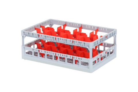 Clixrack casier &agrave; verres de 600 x 400 mm - hauteur maximale du verre 170 mm &ndash; Avec une cloison rouge de 2 x 4 &ndash; &Oslash; de verre maximal 134mm&nbsp;