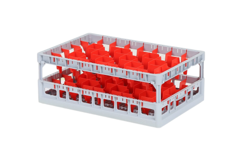 Clixrack Glass basket 600 x 400 mm gray - glass height max. 170 mm - with blue 5 x 8 compartment division - maximum &Oslash; glass 66 mm&nbsp;