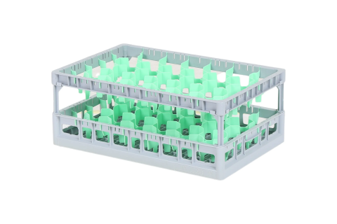 Clixrack Glass basket 600 x 400 mm gray - glass height max. 200 mm - with green 33-section compartment division - maximum &Oslash; glass 77 mm&nbsp;
