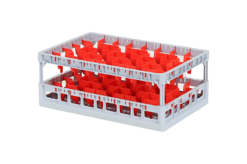 Clixrack Glass basket 600 x 400 mm gray - glass height max. 200 mm - with blue 5 x 8 compartment division - maximum &Oslash; glass 66 mm&nbsp;