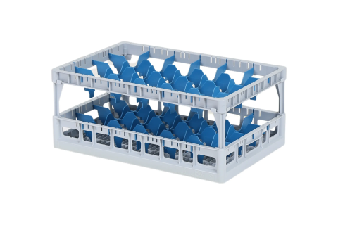 Clixrack Glass basket 600 x 400 mm gray - glass height max. 215 mm - with blue 4 x 6 compartment division - maximum &Oslash; glass 88 mm&nbsp;