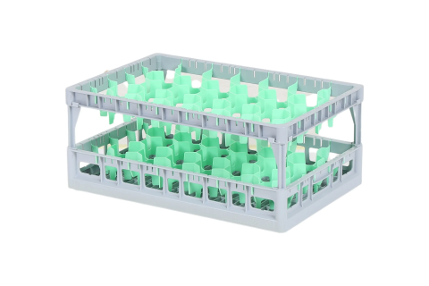 Clixrack Glass basket 600 x 400 mm gray - glass height max. 215 mm - with green 33-section compartment division - maximum &Oslash; glass 77 mm&nbsp;