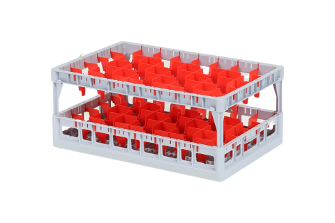 Clixrack Glass basket 600 x 400 mm gray - glass height max. 215 mm - with red 5 x 8 compartment division - maximum &Oslash; glass 66 mm&nbsp;