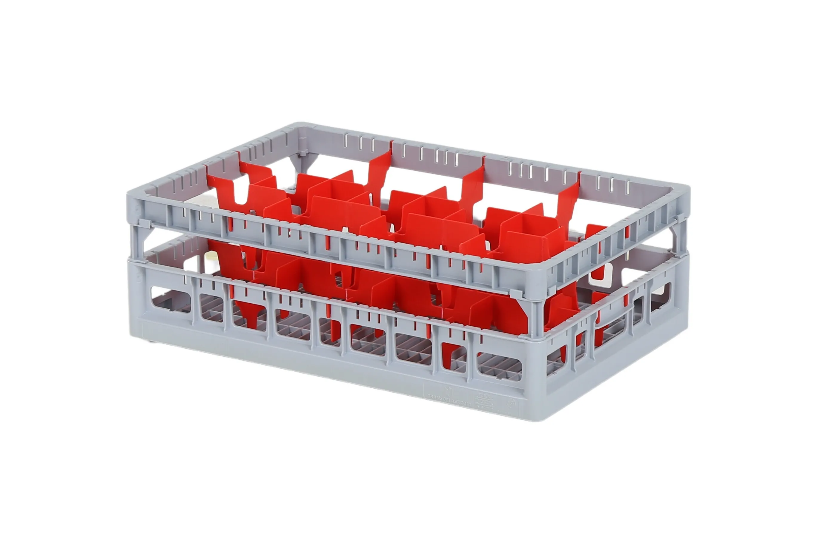 Clixrack Gläserkorb 600 x 400 mm grau - Glashöhe max. 185 mm - mit roter 2 x 4 Facheinteilung - maximales Ø Glas 134mm 