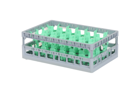 Clixrack Glass basket 600 x 400 mm gray - glass height max. 185 mm - with green 33-section compartment division - maximum &Oslash; glass 77 mm&nbsp;