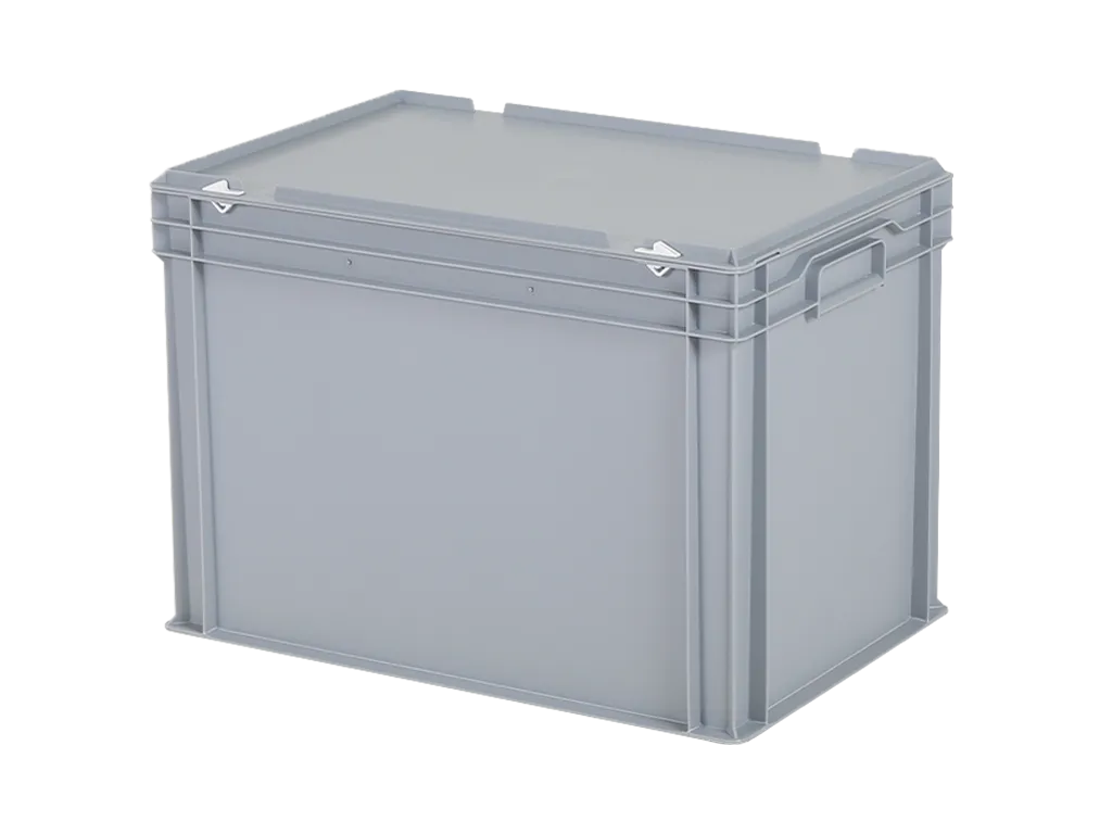 Stapelbehälter mit Deckel - 600 x 400 x H 439 mm (verstärkter Boden) - Grau