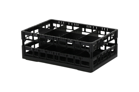 Clixrack Glass basket 600 x 400 mm black - glass height max. 185 mm - with 2 x 4 compartment division - maximum &Oslash; glass 134mm&nbsp;