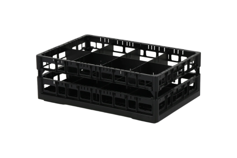 Clixrack Glass basket 600 x 400 mm black - glass height max. 170 mm - with 2 x 4 compartment division - maximum &Oslash; glass 134mm&nbsp;